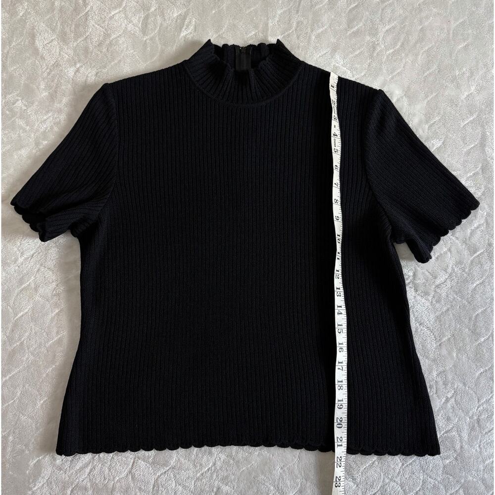 St. John Black Ribbed Short-Sleeve Mock Neck Top - Picture 7 of 9